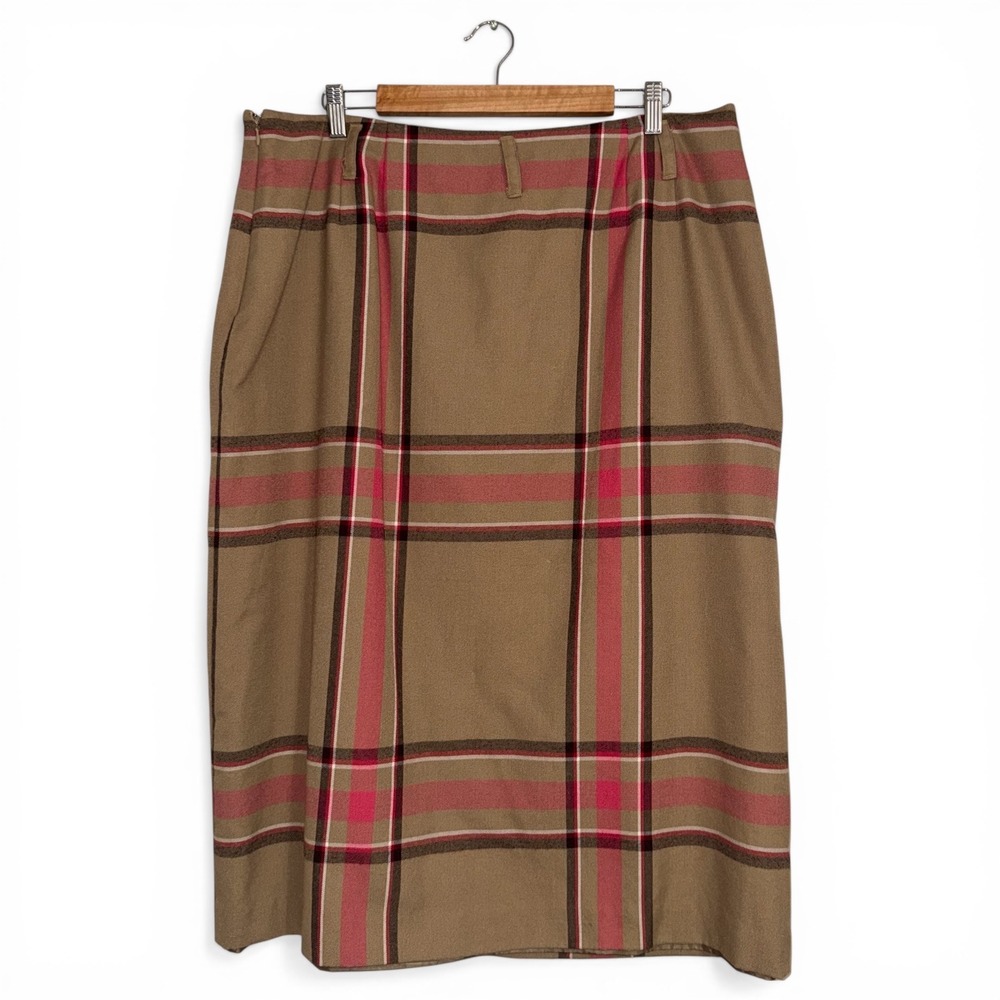 Evan-Picone Woman Vintage Tan Plaid Faux Wrap Midi Skirt Size 18W Plus Size - Picture 3 of 8
